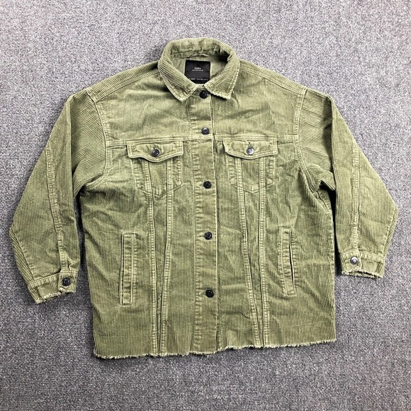 Zara Jackets & Blazers - Zara Jacket Womens Small Corduroy Green Trucker Front Pockets Outerwear Frayed